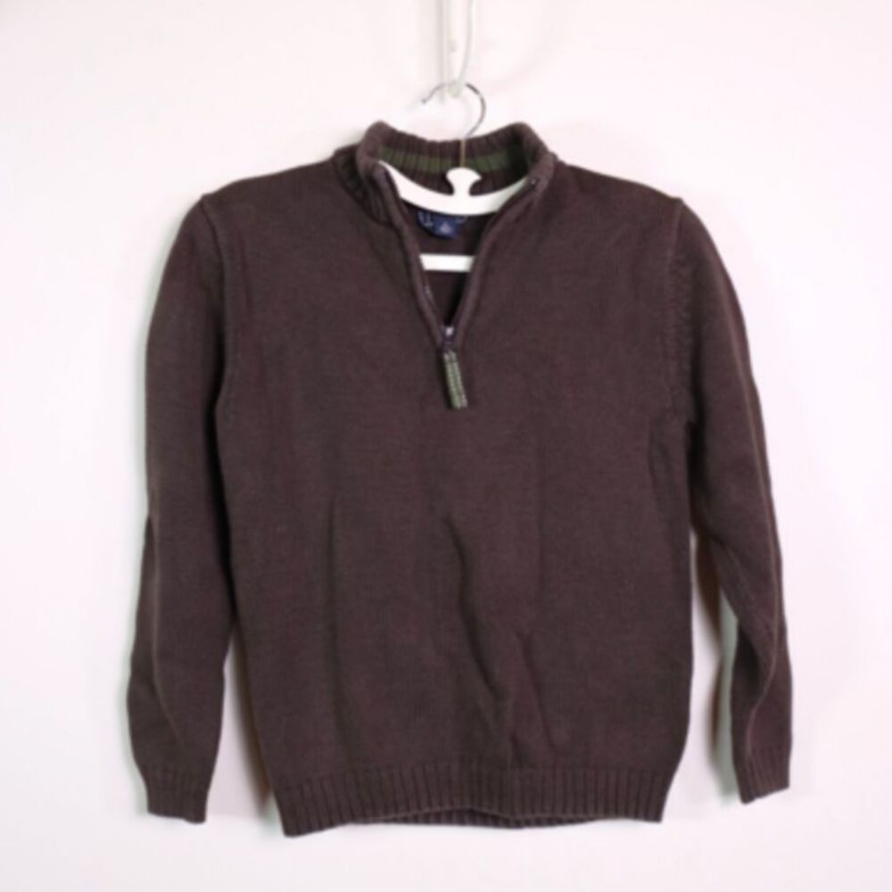 Lands’ End Boys Medium 10-12 Brown Quarter Zip Baumwolle Sweater Long Sleeve